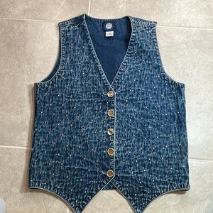 Vintage Denim Vest with Beaded Details